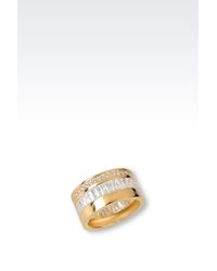 Emporio Armani | Metallic Ring In Gold-Plated Silver And Cz Stones | Lyst