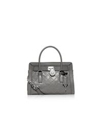 MICHAEL Michael Kors | White Micro Stud Hamilton Quilted Satchel | Lyst