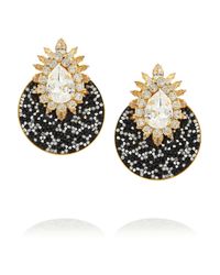 Shourouk - Black Luna Goldplated Swarovski Crystal Clip Earrings - Lyst