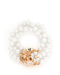 Kenneth Jay Lane | White Pearl Strands Flower Bracelet | Lyst
