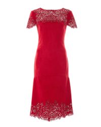 Marchesa | Red Ultra Suede Cap Sleeve Cocktail Dress | Lyst