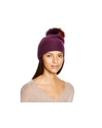 Inverni | Purple Knit Beanie With Two-tone Fox Fur Pom-pom - Bloomingdale's Exclusive | Lyst