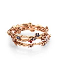 Oscar de la Renta | Metallic Crystal Adorned Floral 3 Bangle Bracelet Set | Lyst