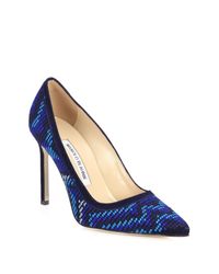 Manolo Blahnik | Blue Bb 105 Embroidered Chevron & Suede Pumps | Lyst