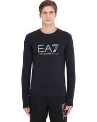 EA7 | Blue Logo Cotton Jersey Long Sleeve T-shirt for Men | Lyst