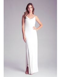 white cowl neck gown