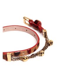 Alexander McQueen | Multicolor Skull Chain Double Wrap Cheetah Print Calf Hair Bracelet | Lyst