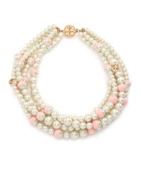 Tory Burch | Pink Evie Dipped Faux-Pearl Multi-Strand Necklace | Lyst