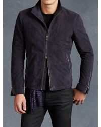 John Varvatos | Blue Goat Suede Racer Jacket for Men | Lyst