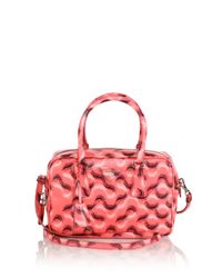 Prada | Pink Printed Saffiano Leather Bowler Bag | Lyst