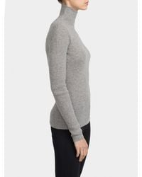 White + Warren - Gray Cashmere Skinny Rib Funnelneck - Lyst