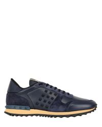 Valentino | Blue Rockstud Leather & Suede Sneakers | Lyst