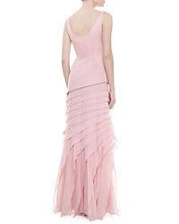 Halston Tieredskirt Crepe Gown in Pink | Lyst