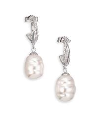 Majorica | Metallic 12mm White Baroque Pearl Twist Hoop Drop Earrings | Lyst