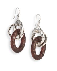 John Hardy | Metallic Palu Palm Wood & Sterling Silver Interlocking Hoop Drop Earrings | Lyst