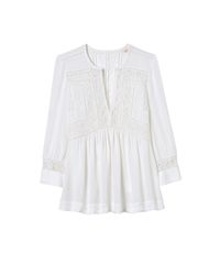 Rebecca Taylor White Long Sleeve Silk & Lace Top