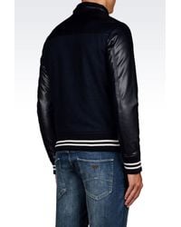 Armani Jeans | Blue Wool and Faux-Leather Bomber Jacket for Men | Lyst