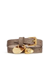 Alexander McQueen | Brown Skull Charm Double Wrap Embossed Leather Bracelet | Lyst