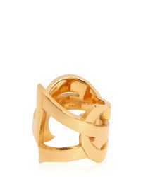 Saint Laurent | Metallic Monogram Gold Plated Brass Ring | Lyst