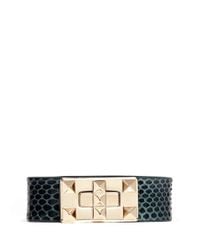 Valentino | Blue 'rockstud' Twist Lock Snake Skin Bracelet | Lyst