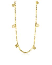 Tory Burch | Metallic Gold Plated Logo Charm Rosary Necklace | Lyst
