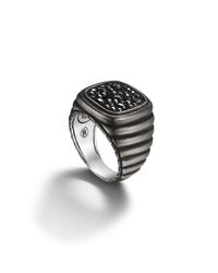 John Hardy | Linear Line Pattern Square Ring With Black Oxidation for Men | Lyst