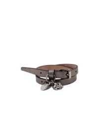 Alexander McQueen | Gray Metallic Leather Double Wrap Skull Bracelet | Lyst