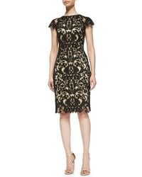 Tadashi Shoji - Black Cap-sleeve Embroidered Sheath Dress - Lyst