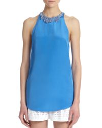 3.1 Phillip Lim | Blue Beaded-neck Silk Sheer-back Top | Lyst