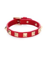 Valentino | Red Rockstud Small Leather Bracelet | Lyst