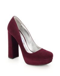 Prada | Red Suede Platform Square-toe Pumps | Lyst