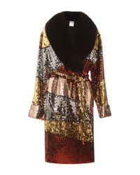 Moschino | Multicolor Colorblock Sequins Coat With Fur Collar | Lyst