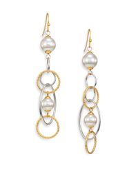 Majorica | Metallic Rain 8mm-12mm White Pearl Mixed Hoop Drop Earrings | Lyst
