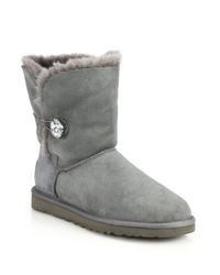 UGG | Gray Bailey Jewel-button Sheepskin-lined Suede Boots | Lyst