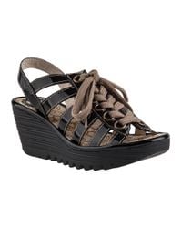 Fly London | Yito Wedge Sandal Black Patent | Lyst