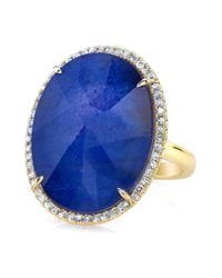 Anne Sisteron - 14kt Yellow Gold Blue Sapphire Diamond Oval Cocktail Ring - Lyst