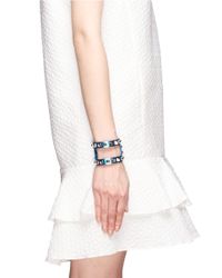 Valentino | Blue Rockstud Cutout Metallic Leather Bracelet | Lyst