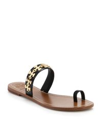Tory Burch | Metallic Val Metal Logo & Leather Toe-ring Sandals | Lyst