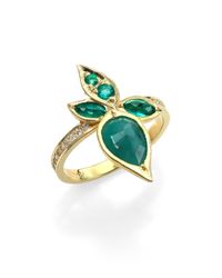 Ila & I | Metallic Roxanna Emerald, Diamond & 14K Yellow Gold Leaf Ring | Lyst
