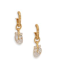 John Hardy | Metallic Classic Chain Diamond & 18k Yellow Gold Feather Charm Huggie Hoop Earrings | Lyst