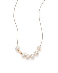 Ginette NY | Metallic 6mm White Baroque Pearl & 14k Rose Gold Tube Necklace | Lyst