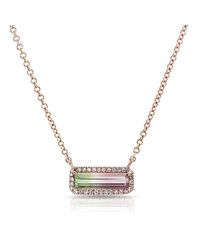 Anne Sisteron - Pink 14kt Rose Gold Mini Watermelon Tourmaline Diamond Bar Necklace - Lyst