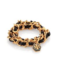 Tory Burch | Black Chain and Leather Bracelet | Lyst