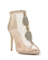 Badgley Mischka | Natural Rana Crystal-Encrusted Satin Boots | Lyst