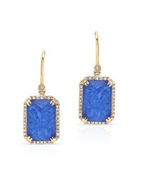 Anne Sisteron - Metallic 14kt Yellow Gold Blue Sapphire Diamond Rectangle Drop Earrings - Lyst