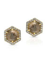 Anne Sisteron | Metallic 14kt Yellow Gold Diamond Labradorite Hexagon Shape Stud Earrings | Lyst