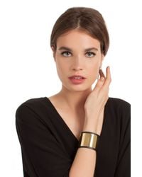 Trina Turk | Black Leather Cuff With Gold Inlay | Lyst