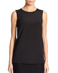 St. John | Black Knit-trim Silk Tank | Lyst
