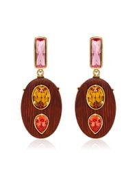 Oscar de la Renta | Brown Crystal & Wood Earrings | Lyst