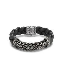 John Hardy | Wide Station With Black Oxidation Bracelet On Braided Black Leather for Men | Lyst